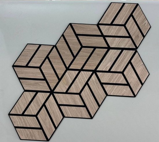 Panneau acoustique mural - Hexagone - 260 x 300 x 12 mm - Noyer naturel - Autocollant - Absorption acoustique - Flexible - Design élégant - Panneaux acoustiques - Panneau acoustique - Mur acoustique