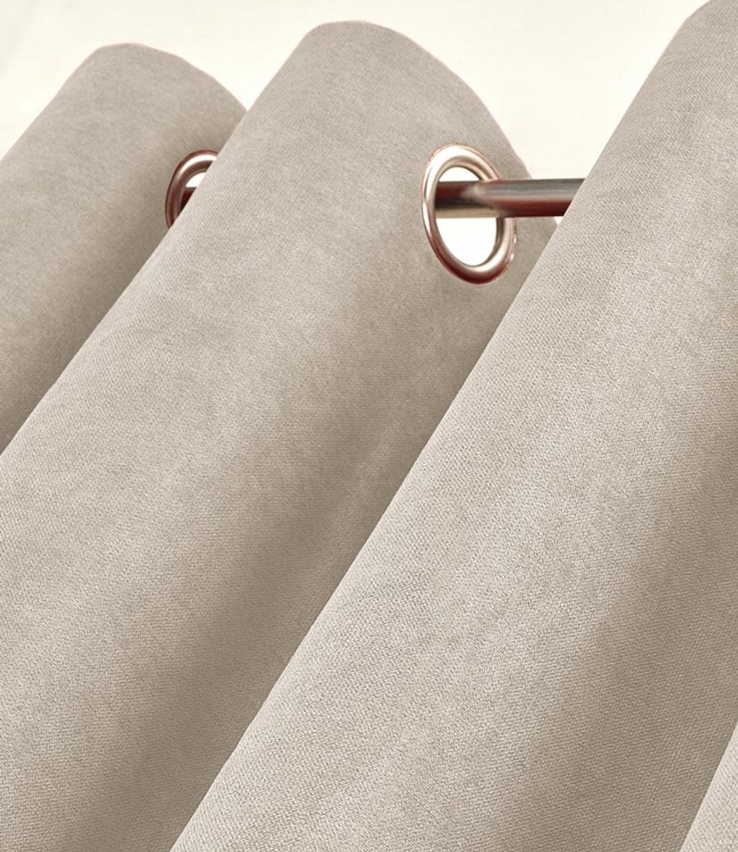 Home Style Alina Kant-en-Klaar Gordijn Beige | 140x260 cm | Verduisterend & Thermisch | Met Ringen | 100% Polyester 420 g/m² | Per Stuk