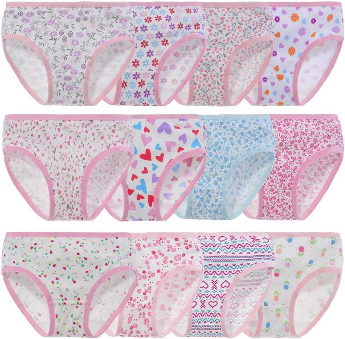 Allecto Premium - Set van 12 zachte en comfortabele babybroekjes voor kleine meisjes - Geassorteerde katoenen broekjes - Meerkleurig - Geschikt voor 2-4 jaar - Duurzame kwaliteit
