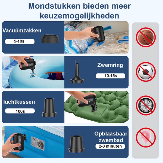 Draagbare elektrische pomp，Nauwkeurig digitaal vermogensdisplay, draagbare kampeerluchtpomp voor buiten, luchtkussen met dubbele functie, van Merkloos — afbeelding 3