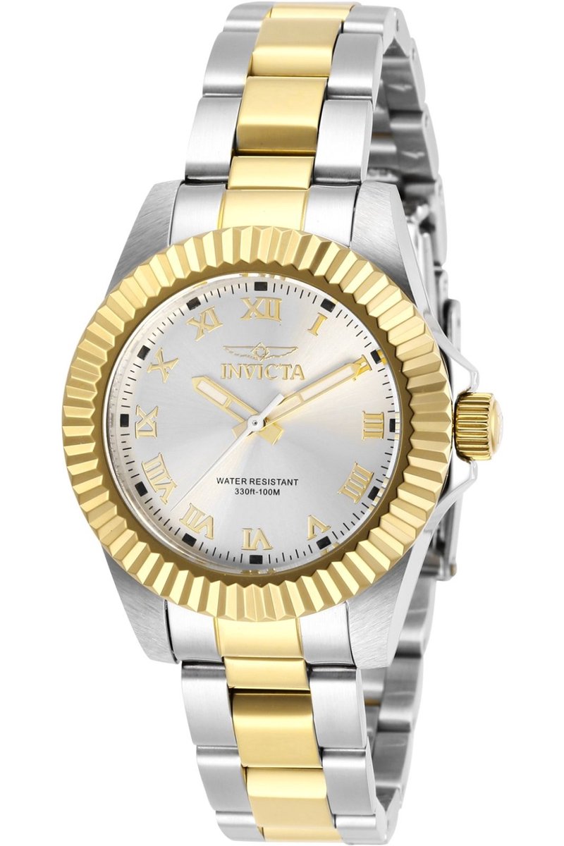 Invicta Pro Diver 28725 Dames Horloge - Waterdicht - Analoog - Quartz Uurwerk - Roestvrij Staal met zilveren Wijzerplaat - 34mm