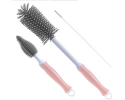 3-Delig - Flessenborstel Baby - Roze/ Grijs - BPA vrij - Siliconen