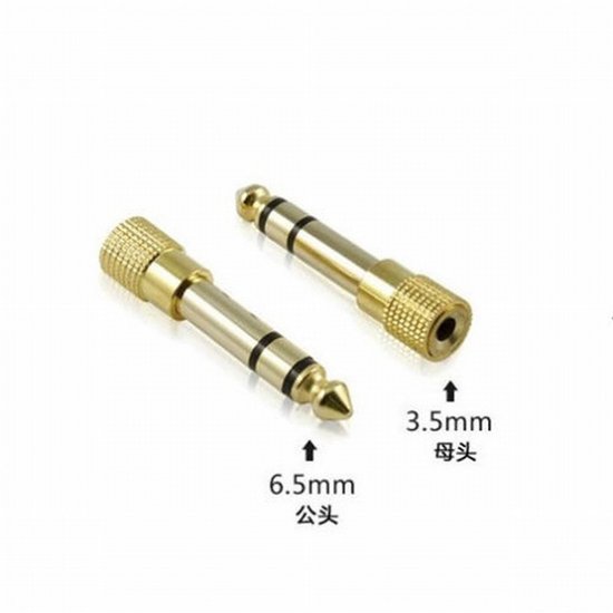 Gouden 6.5mm male naar 3.5mm female audiostekkeradapters.