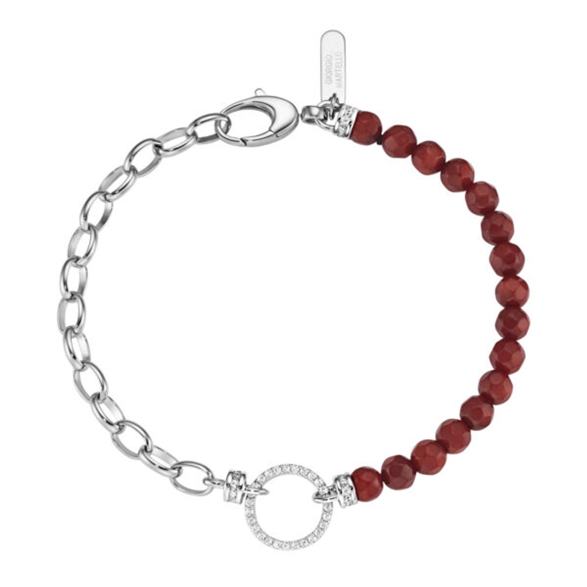 Giorgio Martello armband 19 cm synthetisch gefacetteerde rode koraal, zirkonia wit 925/- Sterling zilver