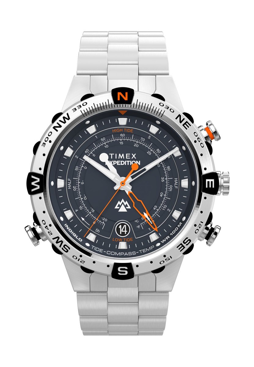 Timex Expedition Tide-Temp-Compass Quartz Analoog Horloge Zilveren Toon Kast: 100% Roestvrij Staal | Armband: 100%Roestvrij Staal 45 TW2Y12900AJ