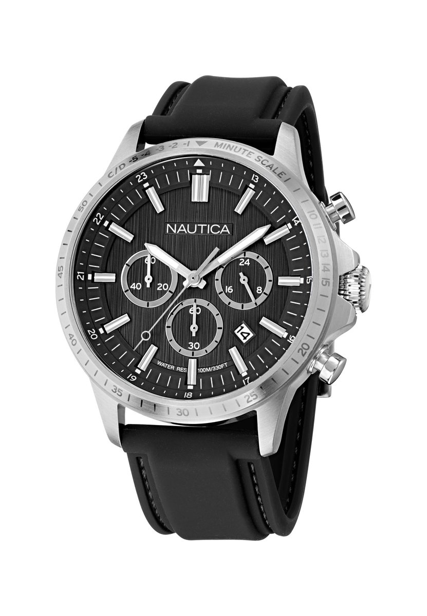 Nautica Nct Blueocean Quartz Chronograaf Horloge Zwart Kast: 100% Roestvrij Staal. Armband: 100% Siliconen 45 NAPBOS501, NAPBOS502, NAPBOS503, NAPBOS504