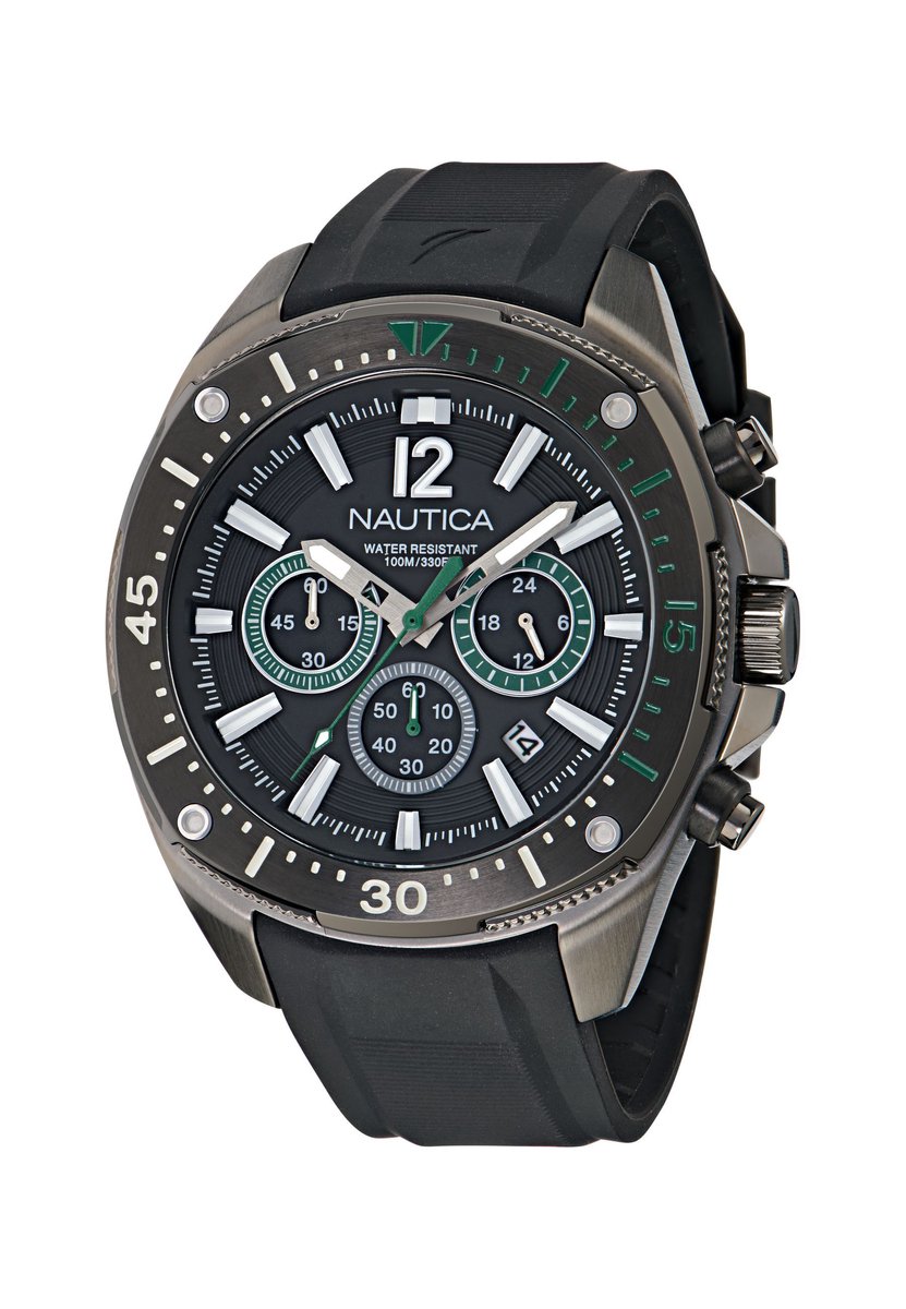Nautica Nct Bluesail Quartz Chronograaf Horloge Zwart Kast: 100% Roestvrij Staal. Armband: 100% Siliconen 46 NAPBSS502, NAPBSS503