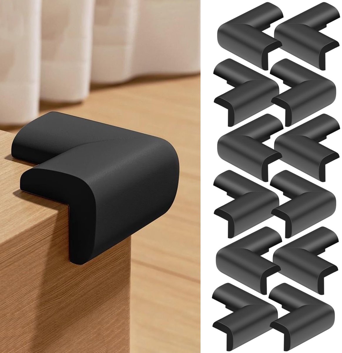 Ibenzoa® Kinderveiligheid Zelfklevende Hoekbeschermers voor Meubels en Tafels - Set van 12 Stuks, Zwart