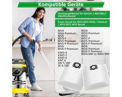 Allecto Premium - Stofzuigerzakken 12 stuks voor Kärcher WD4 WD5 WD6 - Vliesfilterzak KFI 487 - Handig in gebruik