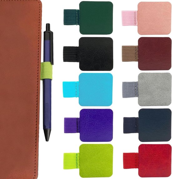 KSIUW Penlus, zelfklevend, 8 stuks, zelfklevend, elastische pennenhouder van leer, penlus, penhouder met elastische lus, zelfklevend, voor notebook, kalender