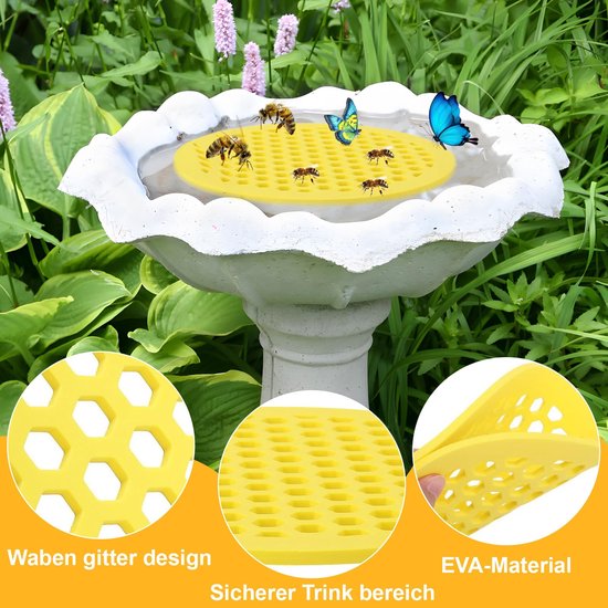 2 stuks drijvend bijeneiland - tuinbijenwaterbak - ronde bijendrinkbak - tuinbijen-, vlinder- en insectenwaterbak - perfect voor buitentuinen, op patio's en zonnige plekken - geel van Merkloos	 — afbeelding 4