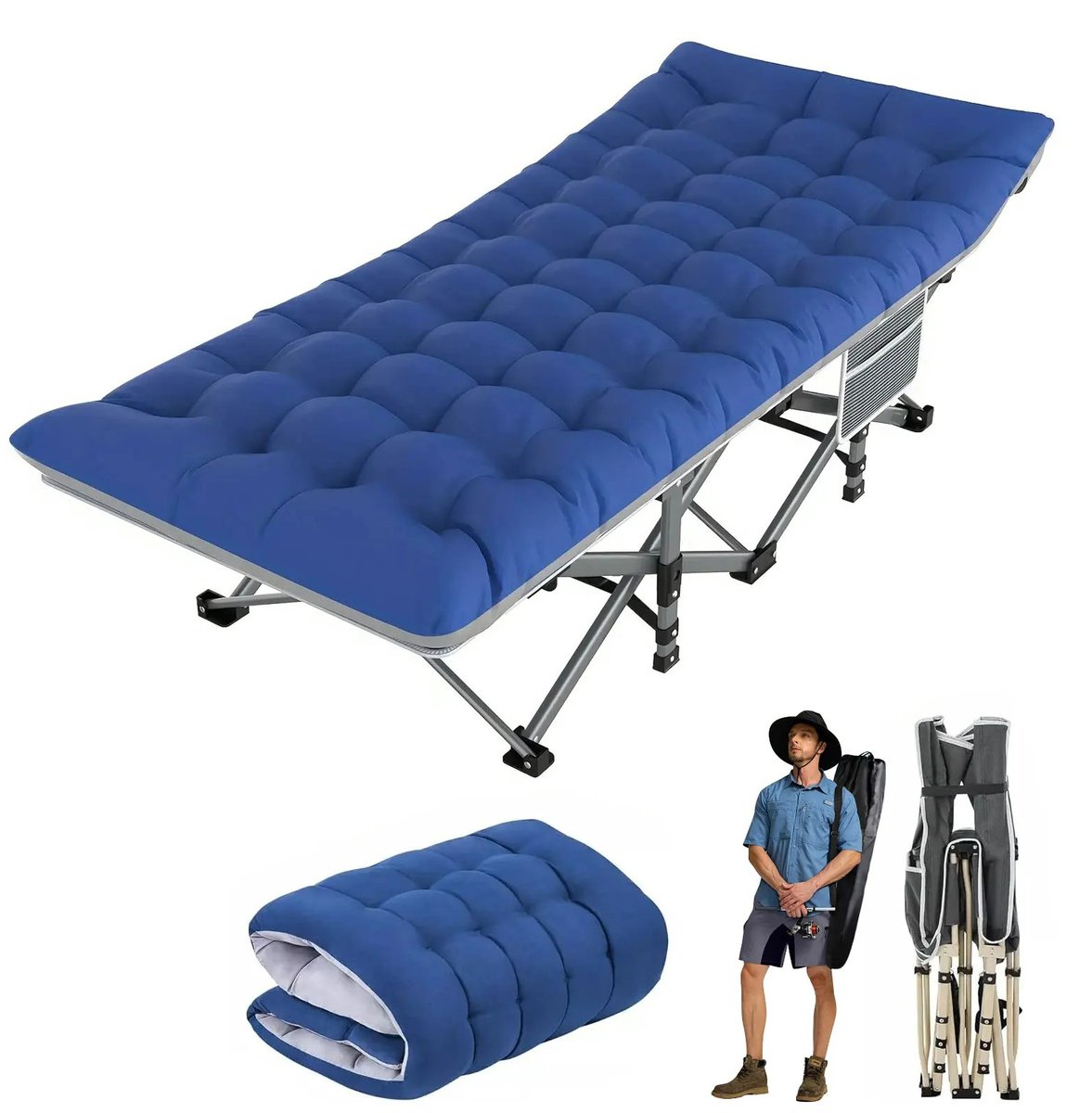 Opvouwbaar Campingbed – Draagbaar Kampeerbed voor Volwassenen – Stevig Outdoor Veldbed voor Thuis, Strand, RV & Middagrust – Max. Draagvermogen 200 kg - Bed - 190 x 67 x 37 cm