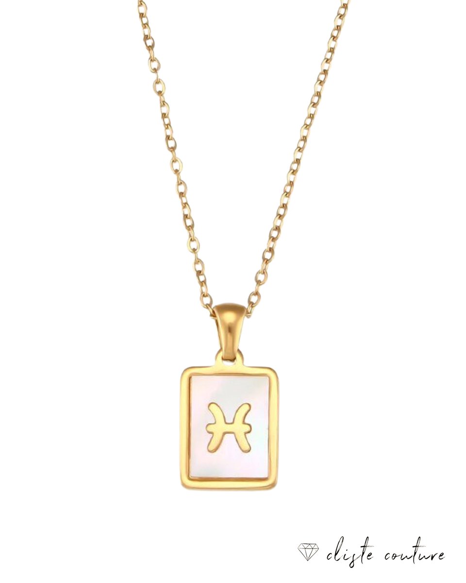 Cliste Couture - Stars Sterrenbeeld Ketting met Schelp Vissen / Pisces - Stainless Steel met Goud Verguld - 45cm Ketting met Zodiac Hanger - Inclusief Cadeau Verpakking