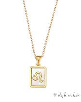 Cliste Couture - Stars Sterrenbeeld Ketting met Schelp Leeuw / Leo - Stainless Steel met Goud Verguld - 45cm Ketting met Zodiac Hanger - Inclusief Cadeau Verpakking