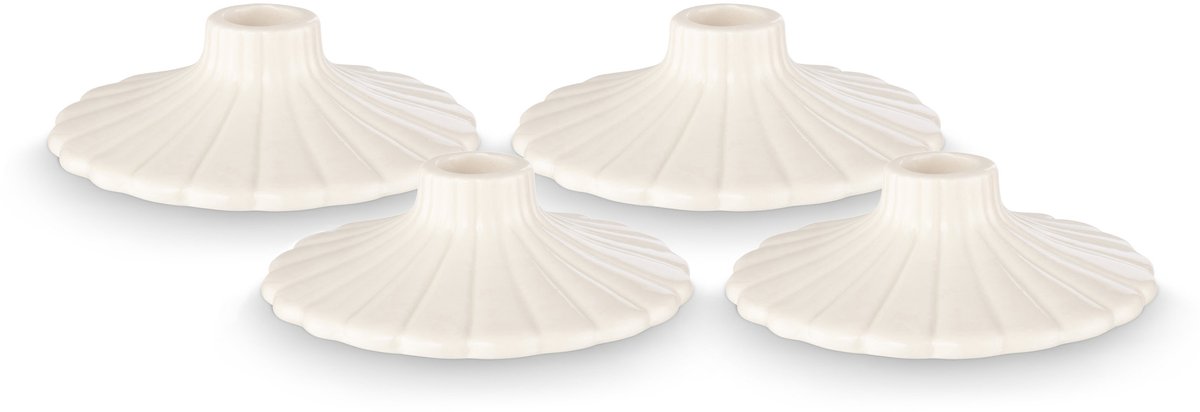 Kandelaar Set van 4 - Kaarsenhouder van Keramiek - Wit - 8x2.5cm