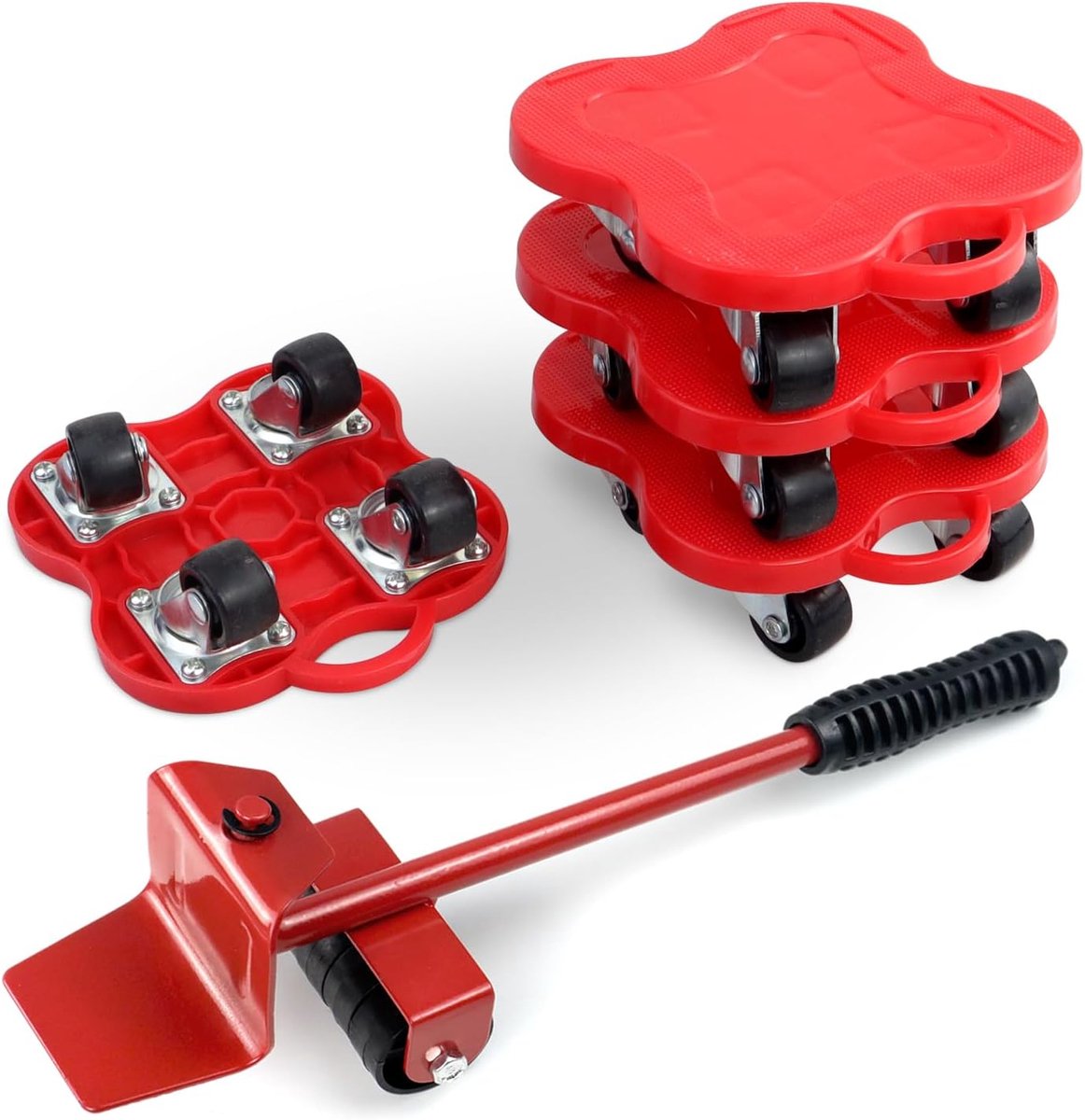 Set van 5 meubelliften, 4 driehoekige bewegingen 15 cm 1 hendel, kan 360 graden draaien, meubelwielen, wielen voor zware meubels, lagergewicht 1800 kattenbakken, voor koelkasten