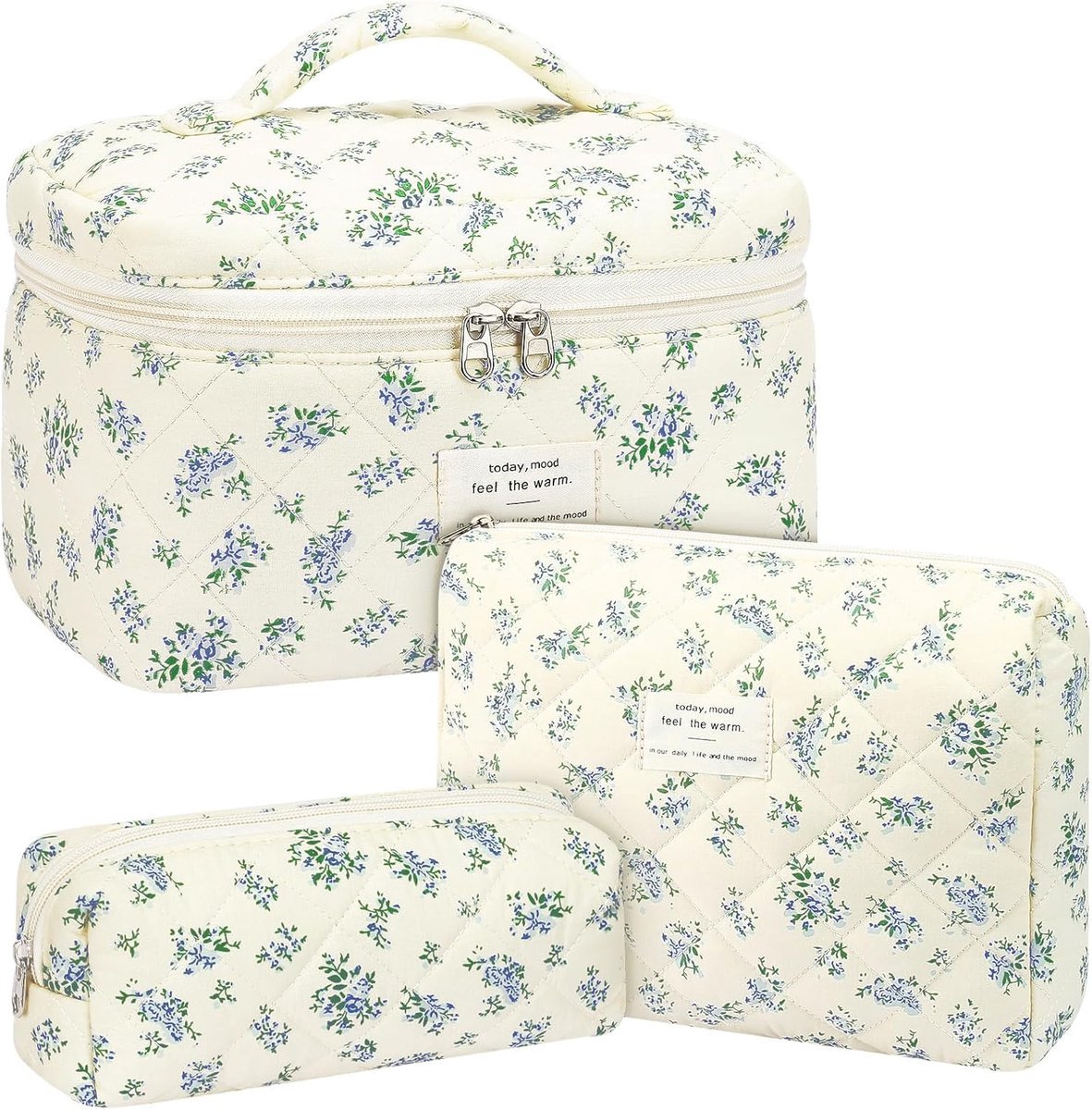 Ibenzoa® Set van drie stijlvolle make-uptassen met bloemenpatroon voor dames en meisjes, ideaal voor reizen en dagelijks gebruik