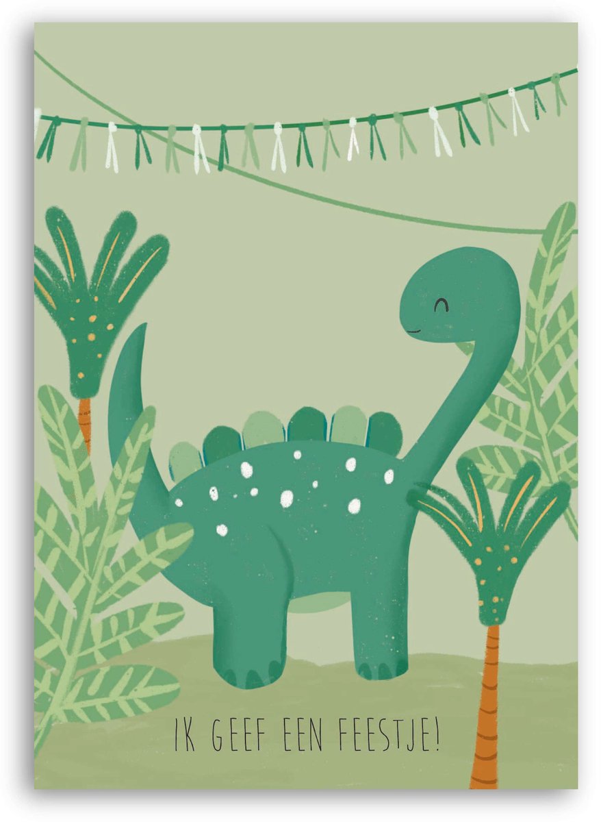 Uitnodiging kinderfeestje jongens - 12 stuks - Enkele kaart - Verjaardagsfeestje dino
