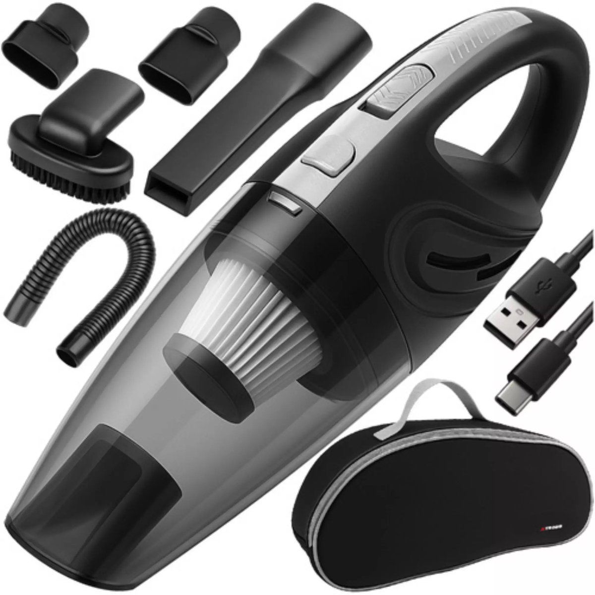 Xtrobb snoerloze autostofzuiger – krachtig en USB-C oplaadbaar – nat/droog, met accessoires