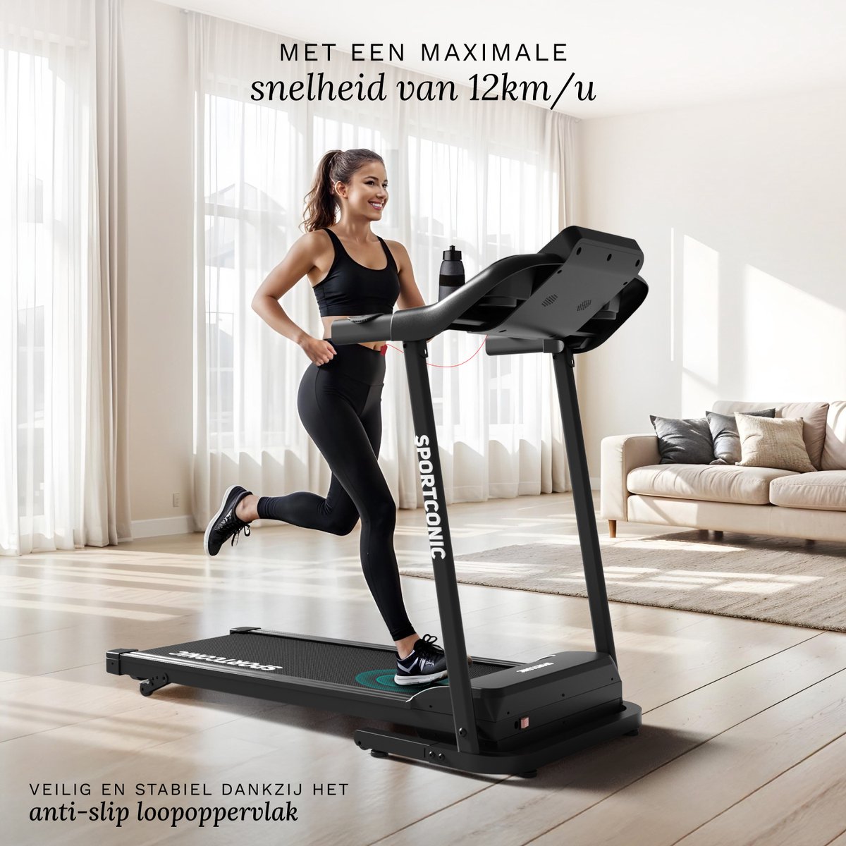 Sportconic Loopband 12 km/u Inklapbaar Zwart met Helling - afbeelding 2