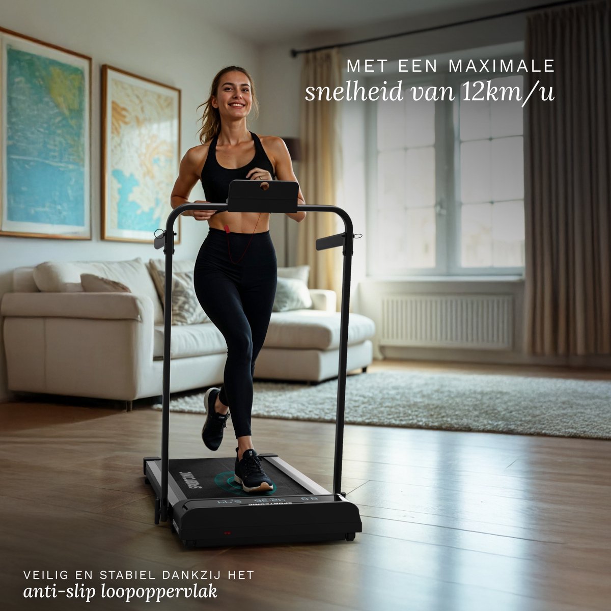 Afbeelding 2 van Sportconic Loopband 1-12km/u – Walking Pad – Loopband Inklapbaar – Wandelband – Met Hellingfunctie – Incl. Tablethouder en Afstandsbediening