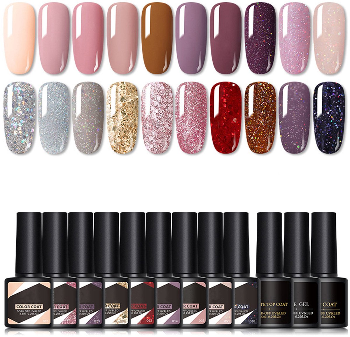 NAXSIR UV Gel Nagellak Set 24 Delig - 20 Kleuren Nagellak + Basis & Top Coat - Salonkwaliteit voor Thuis