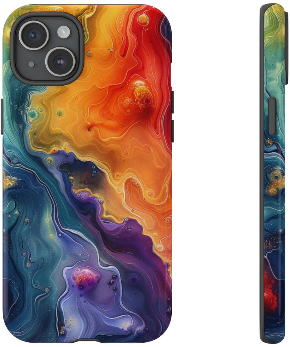 Levendig Abstract Vloeibaar Kunstpatroon – Telefoonhoesje Geschikt voor iPhone 15 Plus