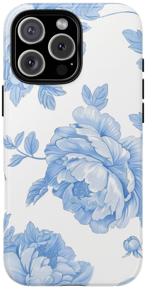 Lichtblauw Pioenrozenmotief – Telefoonhoesje Geschikt voor iPhone 16 Pro Max