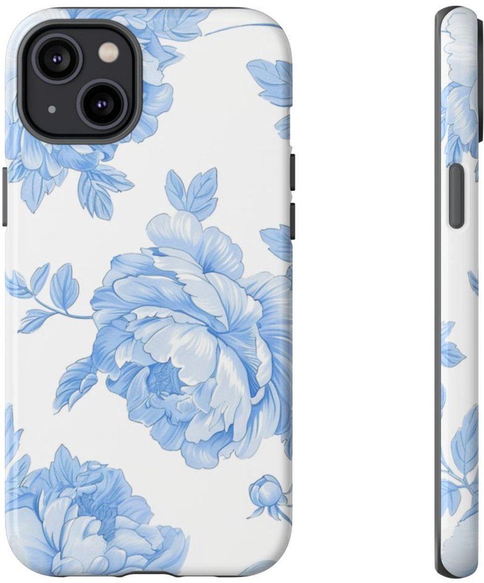 Lichtblauw Pioenrozenmotief – Telefoonhoesje Geschikt voor iPhone 14 Plus