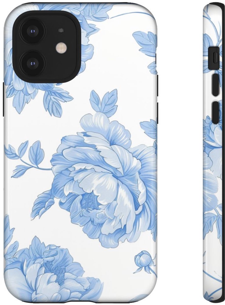 Lichtblauw Pioenrozenmotief – Telefoonhoesje Geschikt voor iPhone 12