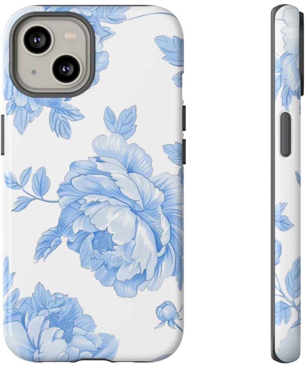 Lichtblauw Pioenrozenmotief – Telefoonhoesje Geschikt voor iPhone 14