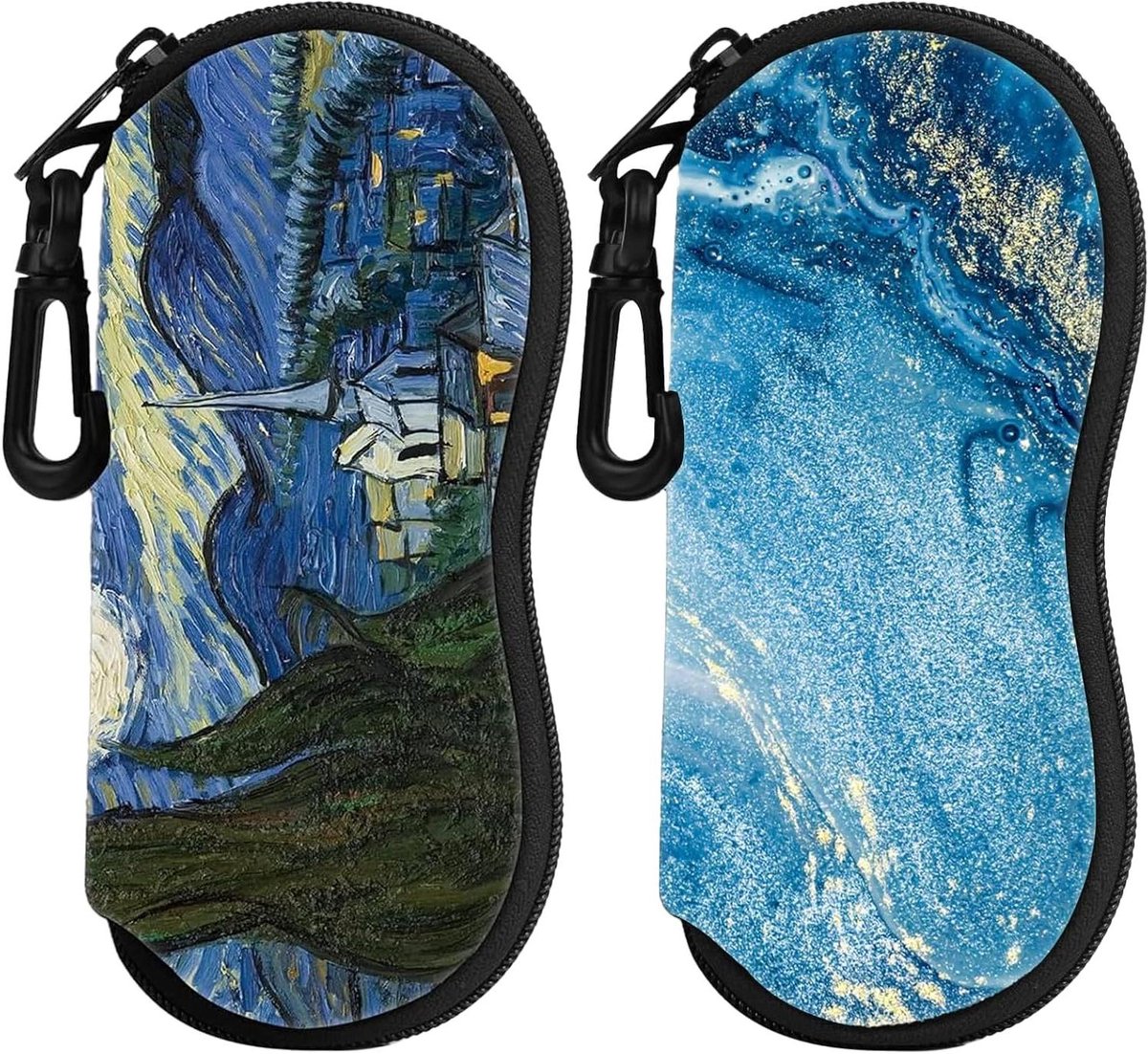 Zachte zonnebrilhoes met rits - set van 2 stuks in blauw - reisetui voor zonnebril en lenzenvloeistof