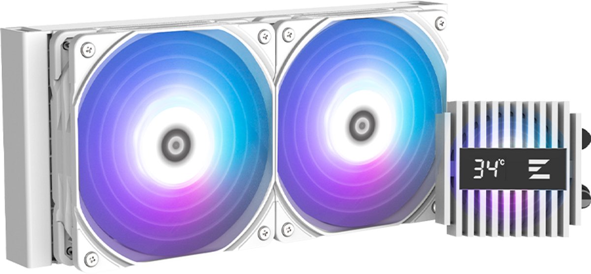 Zalman ALPHA2 A24 White, AIO CPU Liquid Cooler, 240mm Radiator, Real-time CPU Temperature Display, Addressable RGB fan with PWM control, Fan speed 700 - 1,800RPM plm 10%, Max noise level 29.7dB(A)plm10%