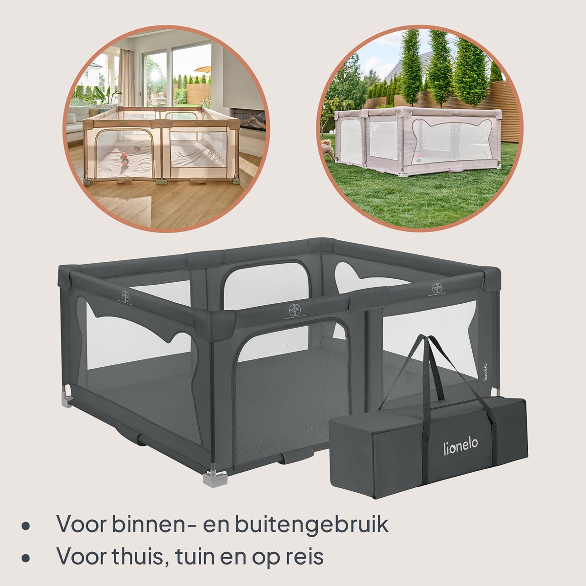 Lionelo Florence Easy Fold Grondbox / Baby Box – Zeer Snel Inklapbaar – 150x180 cm – voor Thuis en Tuin – 0-48 maanden – Veilige kinderbox – Draagtas – Compact na Inklappen – Speelbox met Ademend Gaas – 2 Zij-ingangen met rits – foto 4