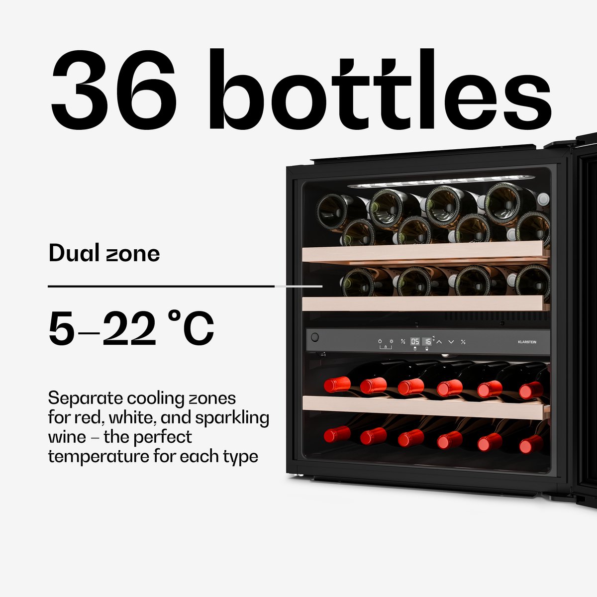 Klarstein Velaire wijnkoelkast met twee zones - 36 flessen, - Klarstein - €698,98