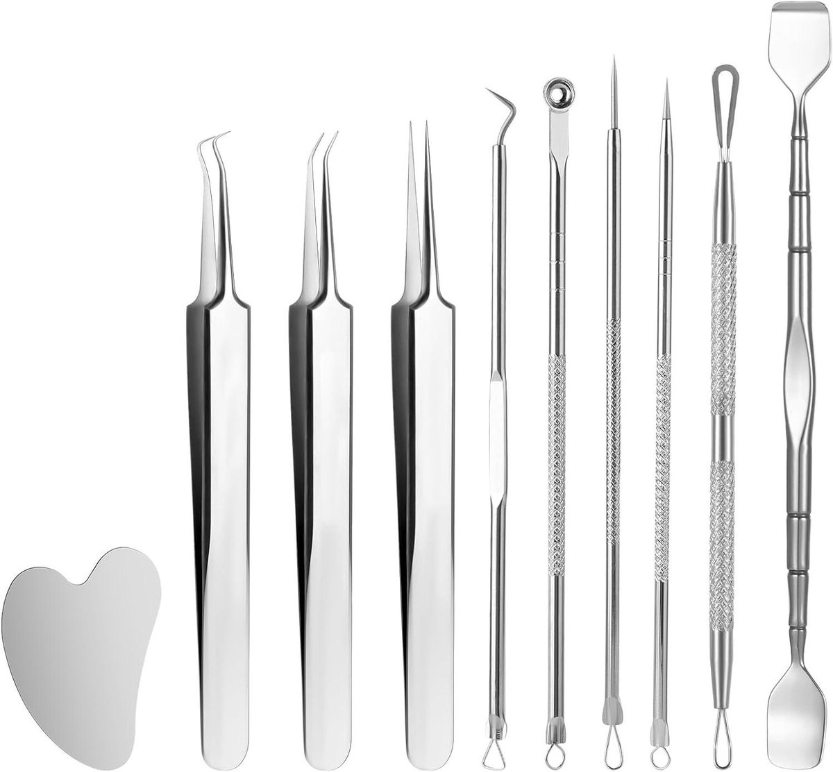 Roestvrijstalen puistjes uitdrukkingsgereedschap 10 stuks - Mee-eters pincet, acne tools