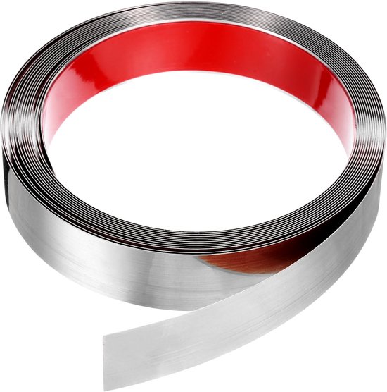 QUARKZMAN Lijst sierlijst sierlijst verwijderbaar 40 x 1,39 cm zelfklevende afwerking roestvrij staal geborsteld metalen strip voor muur plafond vloer zilver