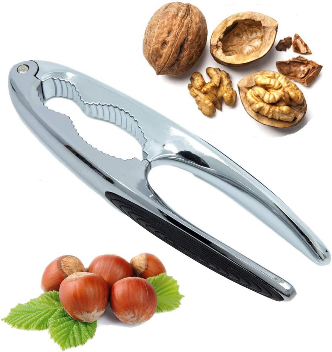 Stevige Notenkraker - Metalen Nootkraker - Duurzaam - 16 cm - Sterke Houten Notenkraker - Noten Tang Zilver
