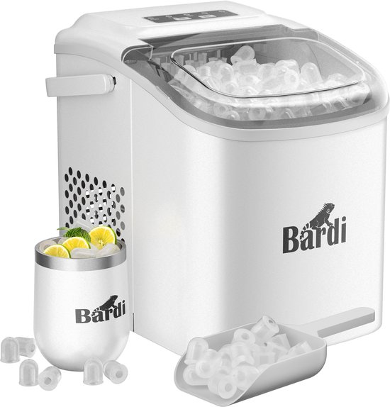 Bardi Deluxe IJsblokjesmachine Set 1,2 Liter Wit - 12KG IJsblokjes in 24 uur - met IJsschep - Inclusief 3 Luxe Thermosbekers en Ijsschep - Roze — afbeelding 2