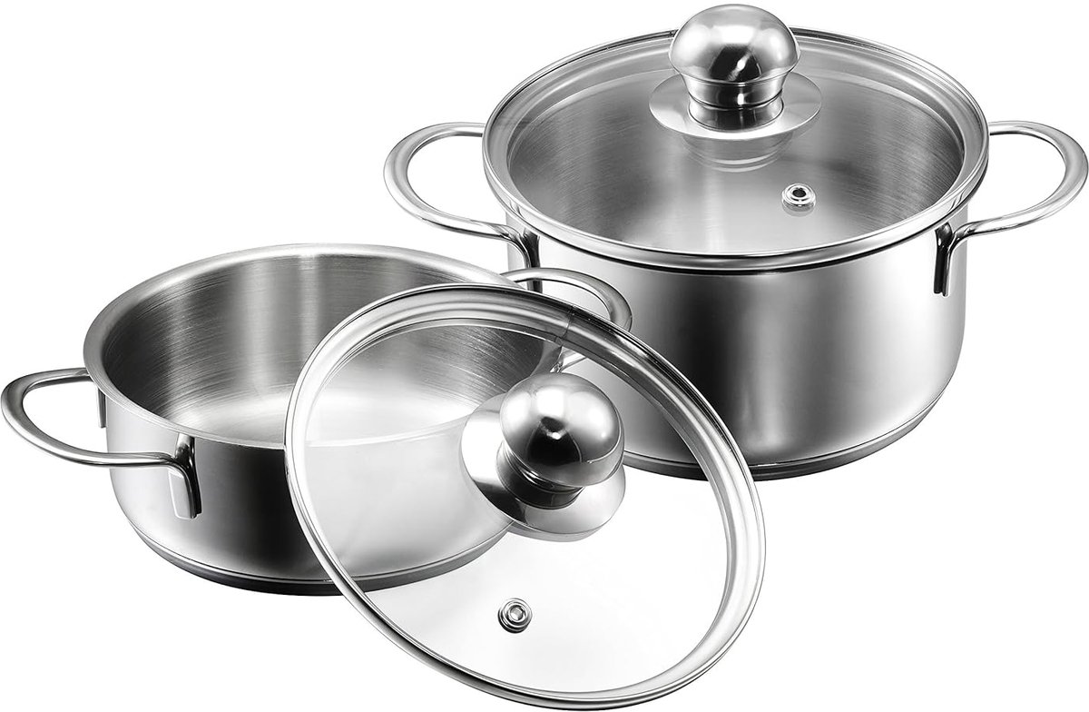 Mini roestvrijstalen kookpannenset - snel bereiden - set van 2 - 14 cm