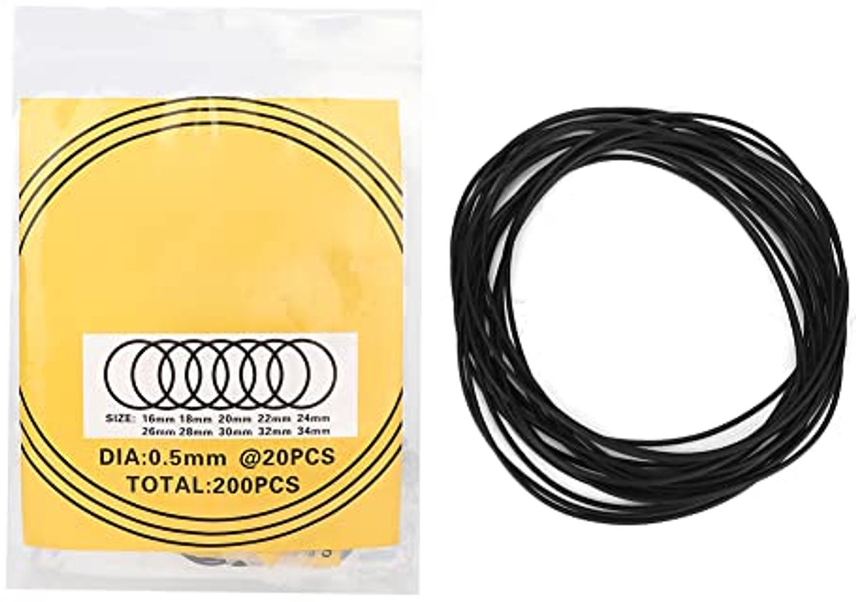 Watch Back Cover Sealing Gaskets, 200Pcs O-ring Waterproof Rubber Sealing Watch O-Rings Seals, O-Ring Watch Gasket, Rubber Gasket (0.5mm Waterproof Ring)
