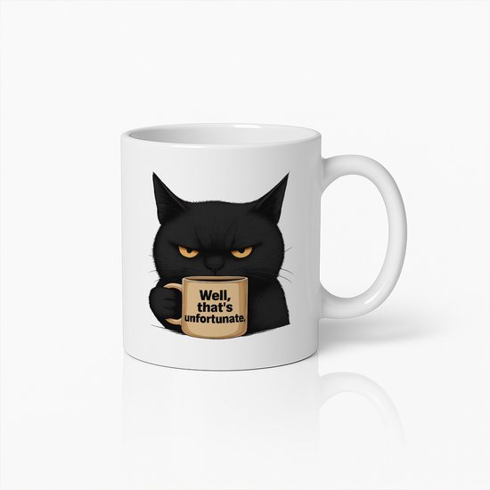 Mug humoristique avec chat noir et inscription « Eh bien, c'est malheureux » – Mug à café unique pour les amoureux des chats et les fans Humour