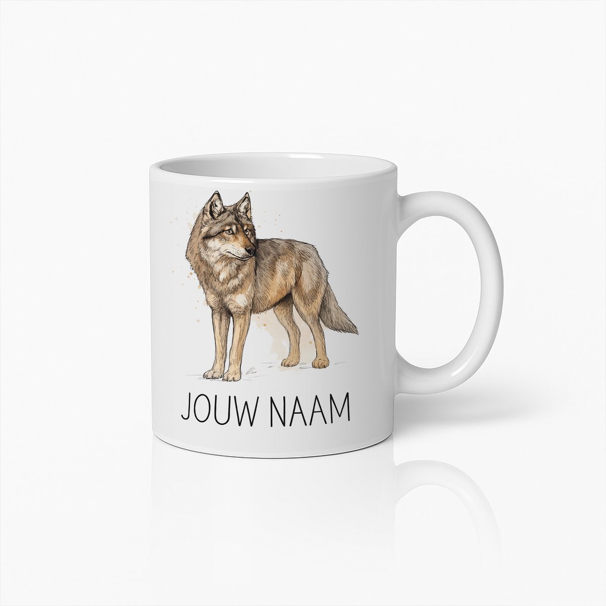 Personaliseerbare Wolf Mok met Naam – Prachtige Wildlife Koffiebeker