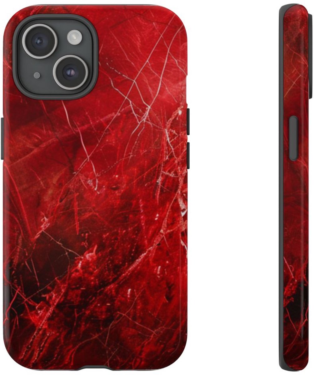 Rode Marmerstructuur met Nerven – Telefoonhoesje Geschikt voor iPhone 15