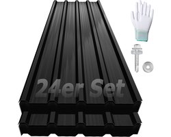 24er dakplaten trapeziumplaat 129,5x45cm stalen plaat gevormde plaat dakpanelen weerbestendige golfplaat gegalvaniseerd staal voor garagedak inclusief schroeven en handschoenen - Zwart