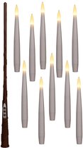 Anna's collection Zwevende LED kaarsen - 10x stuks - wit - 15 cm - magische toverstaf - afstandsbediening