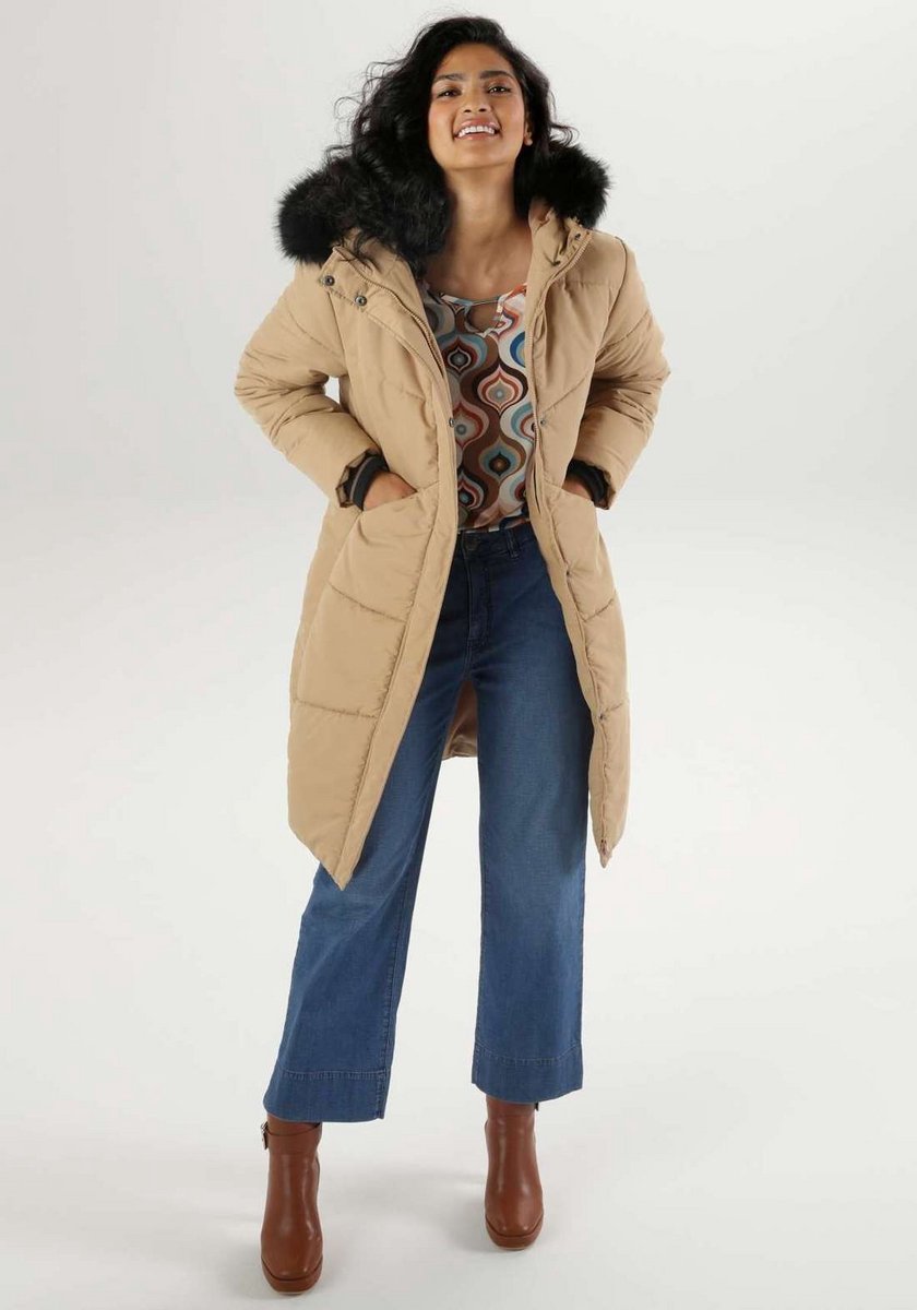 Aniston | Puffer jas | Afneembaar imitatiebont | Camel | 44