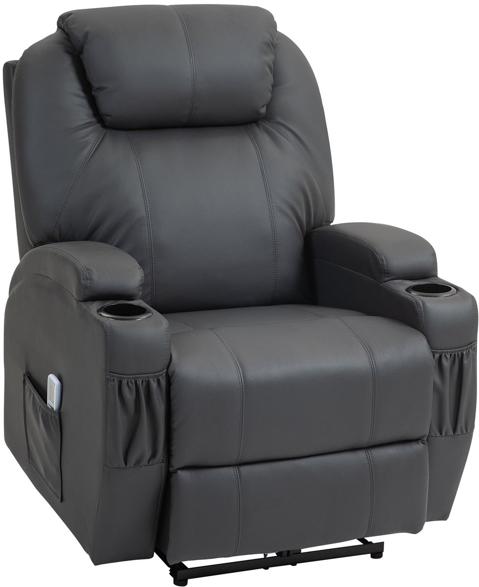 Merax Elektrische Relaxfauteuil met Bekerhouders - Massagestoel met Ligfunctie en Afstandsbediening - Donkergrijs