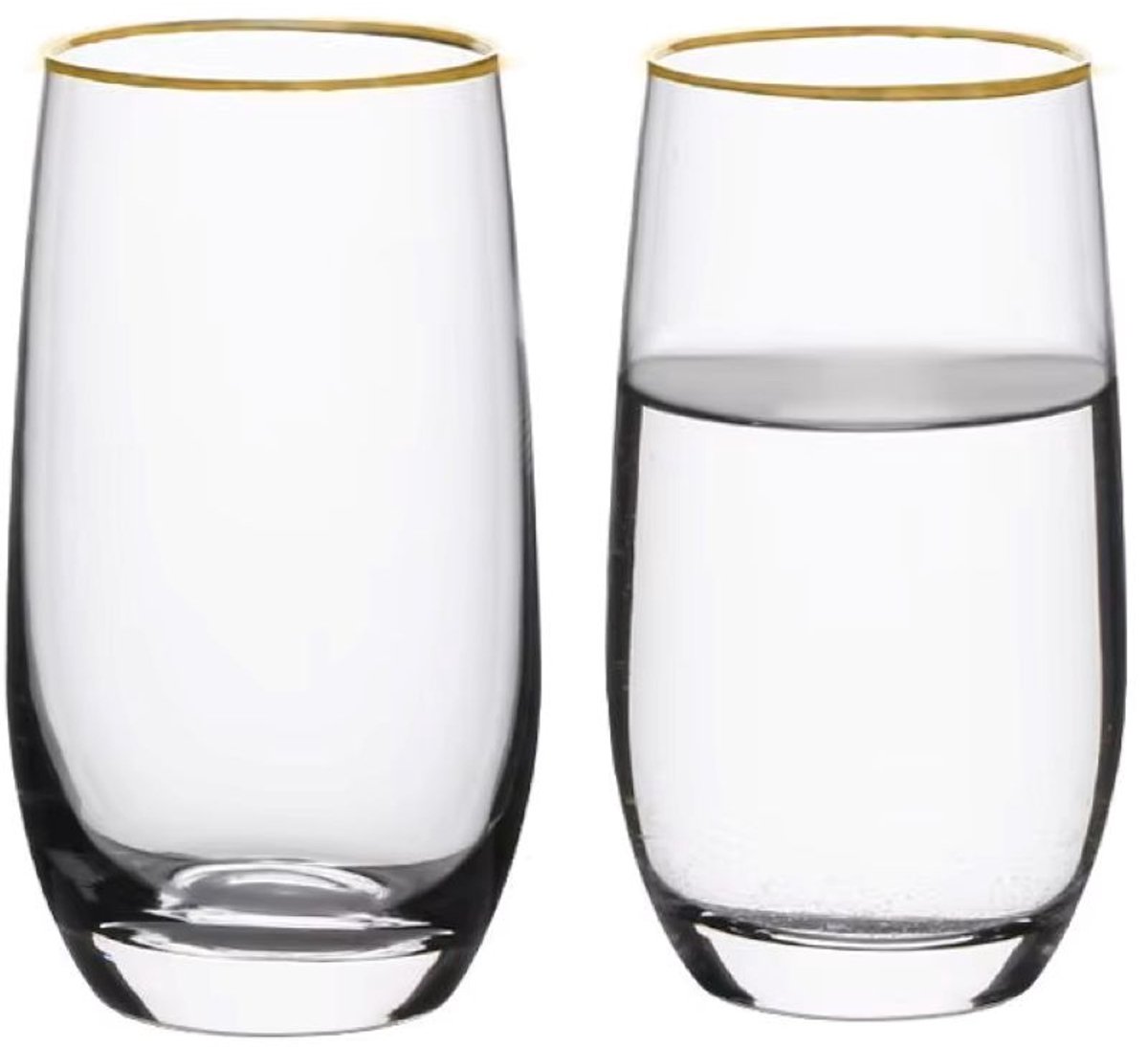 Glozini Waterglas met Gouden Rand – set van 6 – Tumblers / Longdrinkglazen – 350 ml – Elegant Glaswerk
