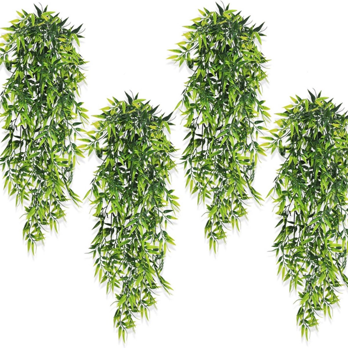 BOG Set Van 4 Hangende Kunstplanten - 80 Cm Lang - Groene Plastic Planten Met Bamboebladeren - Voor Binnen En Buiten - Tuin - Balkon - Wanddecoratie - Bruiloft - Onderhoudsvrije Sfeermakers groente
